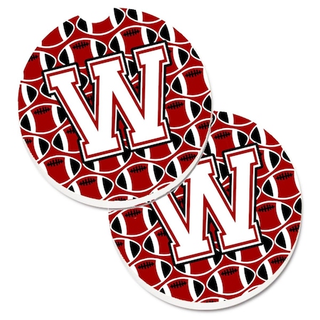 Carolines Treasures Letter W Football Cardinal and White Set of 2 Cup Holder Car Coaster CJ1082-WCARC